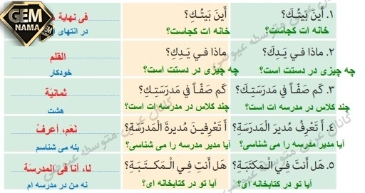 تمرین السادس صفحه 56 عربی هشتم