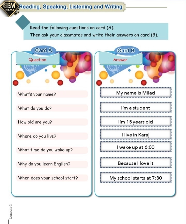 جواب لیستینگ وریدینگ صفحه ۷۴درس ۴زبان انگلیسی پایه نهم