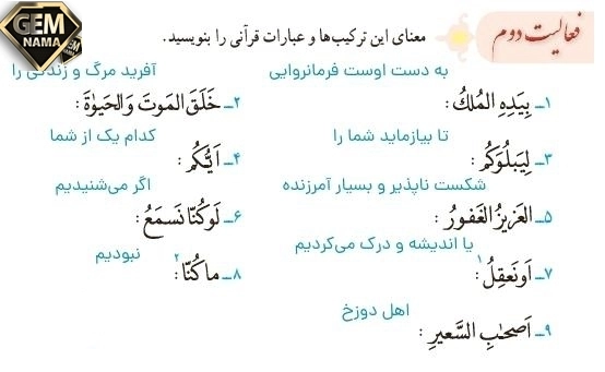 جواب فعالیت دوم جلسه دوم صفحه ۹۱ درس 9 قرآن نهم