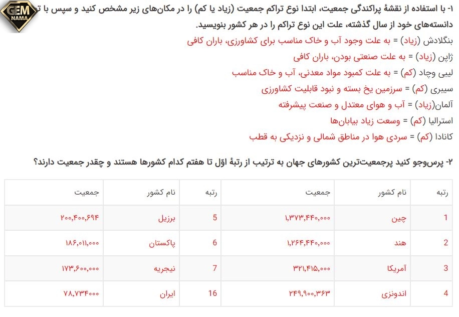 فعالیت صفحه 45 درس ۷ مطالعات نهم