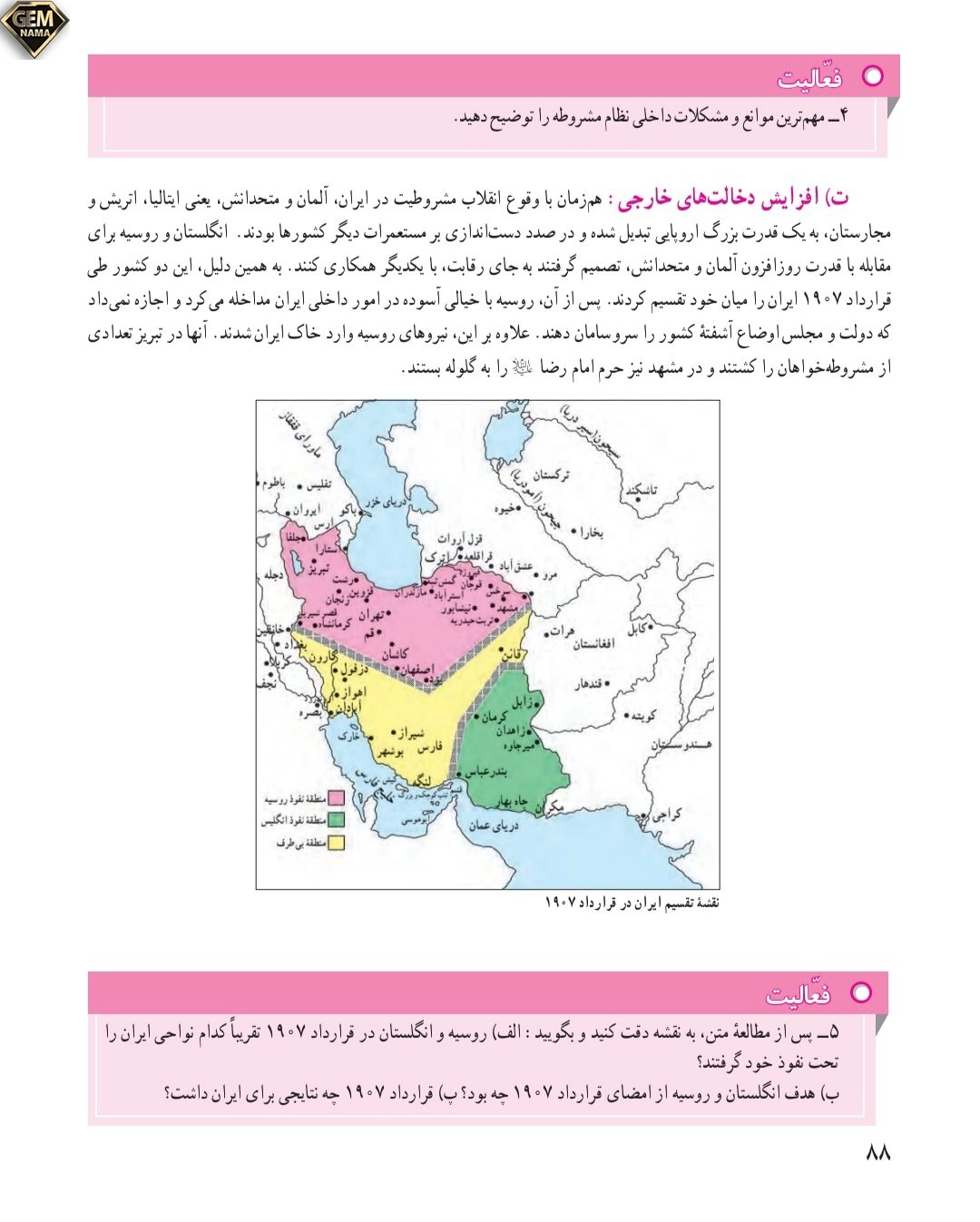 فعالیت صفحه ۸۸درس ۱۳مطالعات نهم