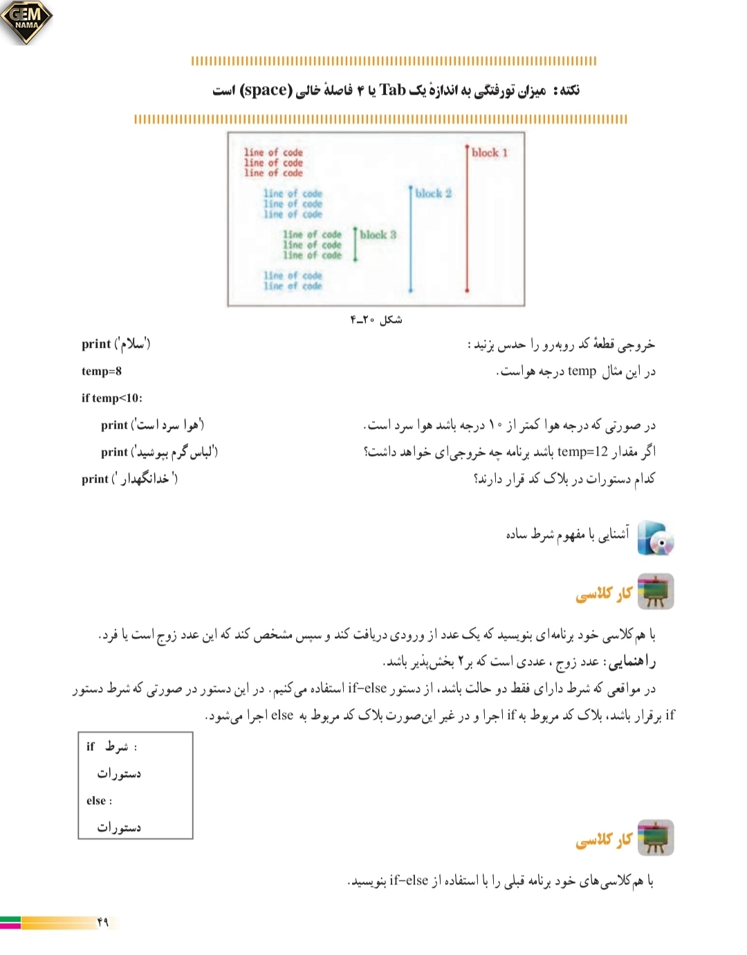 جواب کارکلاسی صفحه ۴۹پودمان ۴کاروفناوری نهم