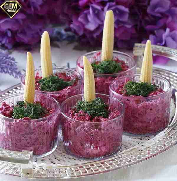 سالاد چغندر قرمز لبو خوشمزه و مجلسی برای مهمانی شب یلدا