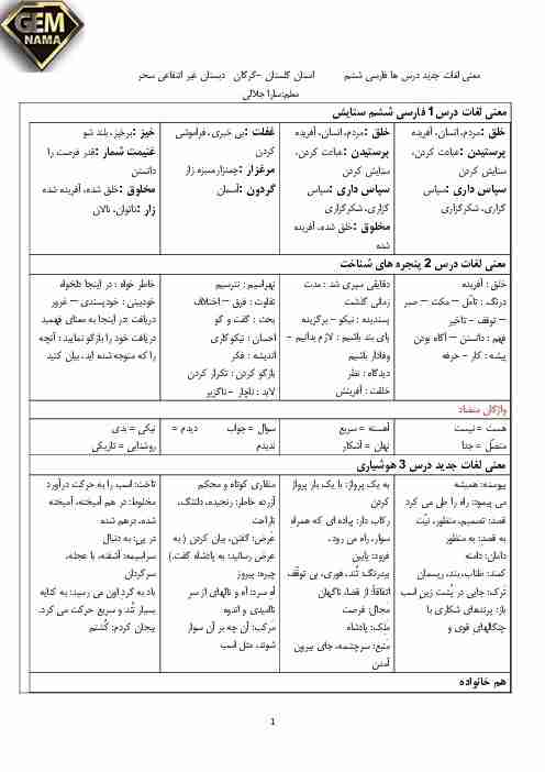 معنی و هم خانواده و متضاد ستایش فارسی ششم